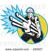 Vector Clip Art of Retro Electrician Carrying a Giant Plug by Patrimonio
