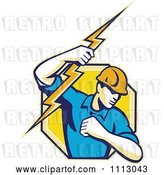 Vector Clip Art of Retro Electrician Lineman Holding a Bolt in an Octagon by Patrimonio