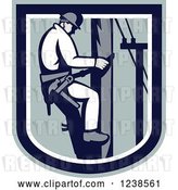 Vector Clip Art of Retro Electrician Lineman in a Shield by Patrimonio