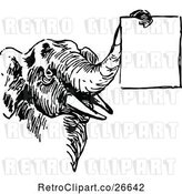 Vector Clip Art of Retro Elephant Holding a Sign with Its Trunk by Prawny Vintage