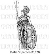 Vector Clip Art of Retro Engraved Britannia with a Trident and Shield by AtStockIllustration