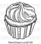 Vector Clip Art of Retro Engraved Cupcake by AtStockIllustration