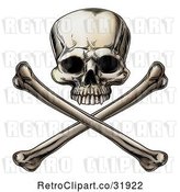 Vector Clip Art of Retro Engraved Human Skull over Crossed Bones by AtStockIllustration