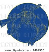 Vector Clip Art of Retro Engraved Hunter with a Rifle in a Blue Circle by Patrimonio