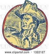 Vector Clip Art of Retro Engraved or Sketched American Patriot Minuteman Revolutionary Soldier in a Circle by Patrimonio