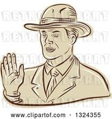 Vector Clip Art of Retro Engraved or Sketched Business Man Waving by Patrimonio