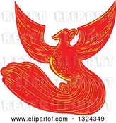 Vector Clip Art of Retro Engraved or Sketched Phoenix Bird Rising by Patrimonio