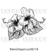 Vector Clip Art of Retro Engraved or Woodcut Hibiscus Flower Design by AtStockIllustration