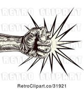 Vector Clip Art of Retro Engraved Punching Fist Making Impact by AtStockIllustration