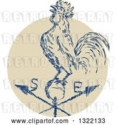 Vector Clip Art of Retro Engraved Rooster Crowing on a Weather Vane by Patrimonio
