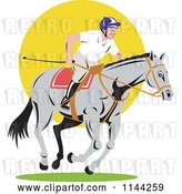 Vector Clip Art of Retro Equestrian on a Horse over Yellow Circle by Patrimonio