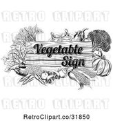 Vector Clip Art of Retro Etched Vegetable Sign and Produce by AtStockIllustration