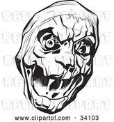 Vector Clip Art of Retro Evil Bandaged Mummy Head with One Eyeball by Lawrence Christmas Illustration