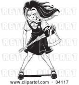 Vector Clip Art of Retro Evil Young School Girl with Her Hair Waving in the Wind, Holding an Axe and Prepared to Kill by Lawrence Christmas Illustration