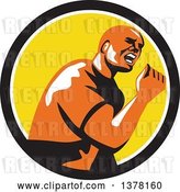 Vector Clip Art of Retro Excited Guy Doing a Fist Pump in a Black White and Yellow Circle by Patrimonio