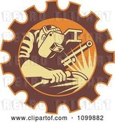 Vector Clip Art of Retro Fabricator Welder Working in a Gear Cog by Patrimonio