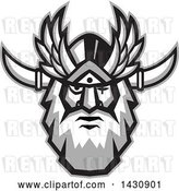 Vector Clip Art of Retro Face of Odin with a Beard and Helmet and Bind over One Eye by Patrimonio