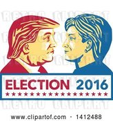 Vector Clip Art of Retro Face off Between Hillary Clinton and Donald Trump over Text by Patrimonio