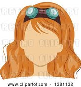 Vector Clip Art of Retro Faceless Red Haired White Lady's Face with Goggles in Her Hair by BNP Design Studio