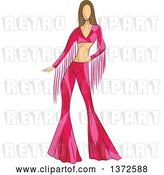 Vector Clip Art of Retro Faceless White Female Model Wearing a Pink 70s Styled Shirt and Bell Bottoms by BNP Design Studio