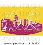 Vector Clip Art of Retro Factory Plant Building over Yellow by Patrimonio