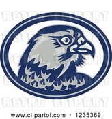 Vector Clip Art of Retro Falcon Head in a Blue and White Oval by Patrimonio