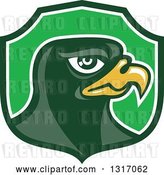 Vector Clip Art of Retro Falcon Head in a Green Shield by Patrimonio
