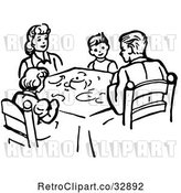 Vector Clip Art of Retro Family Eating Supper at a Table in by Picsburg