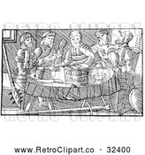 Vector Clip Art of Retro Fantasy Feasting Giants Black and White by Picsburg