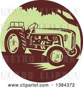 Vector Clip Art of Retro Farm Tractor in a Brown and Green Circle by Patrimonio