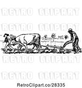 Vector Clip Art of Retro Farmer and Cow Ploughing by Prawny Vintage