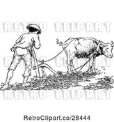 Vector Clip Art of Retro Farmer and Cow Ploughing by Prawny Vintage