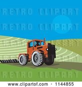 Vector Clip Art of Retro Farmer Operating a Tractor on a Field 1 by Patrimonio