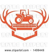 Vector Clip Art of Retro Farmer Operating a Tractor over Mounted White Tail Deer Antlers by Patrimonio