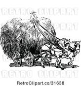 Vector Clip Art of Retro Farmer Riding on Hay in a Horse Drawn Cart by Prawny Vintage