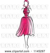 Vector Clip Art of Retro Fashion Model in a Pink Dress 2 by Vector Tradition SM