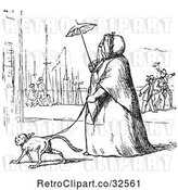 Vector Clip Art of Retro Fat Lady Walking a Dog in by Picsburg