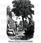 Vector Clip Art of Retro Father and Son Picking Fruit from a Tree by Prawny Vintage