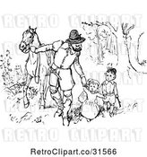 Vector Clip Art of Retro Father Walking His KChildren and Horse Through the Woods by Prawny Vintage