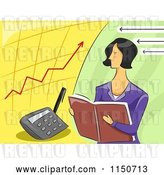 Vector Clip Art of Retro Female Accountant and Charts by BNP Design Studio