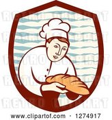 Vector Clip Art of Retro Female Baker Holding out Bread in a Shield by Patrimonio