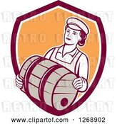 Vector Clip Art of Retro Female Bartender Carrying a Beer Keg Barrel in a Shield by Patrimonio