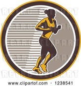 Vector Clip Art of Retro Female Marathon Runner in a Brown White and Yellow Circle by Patrimonio