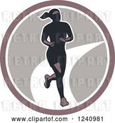 Vector Clip Art of Retro Female Marathon Runner in a Circle by Patrimonio