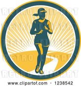 Vector Clip Art of Retro Female Marathon Runner in a Sunny Circle by Patrimonio