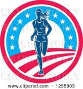 Vector Clip Art of Retro Female Marathon Runner in an American Circle by Patrimonio