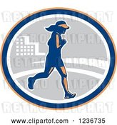 Vector Clip Art of Retro Female Marathon Runner in an Oval by Patrimonio