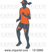 Vector Clip Art of Retro Female Marathon Runner in Gray and Orange by Patrimonio