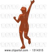 Vector Clip Art of Retro Female Marathon Runner Waving by Patrimonio