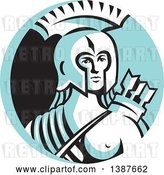 Vector Clip Art of Retro Female Spartan Warrior Archer in a Blue White and Black Circle by Patrimonio